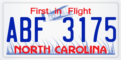 NC license plate ABF3175