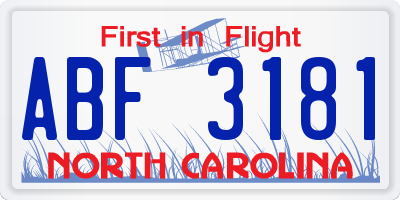 NC license plate ABF3181