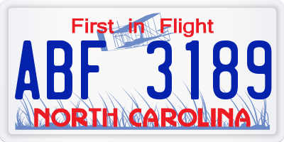 NC license plate ABF3189