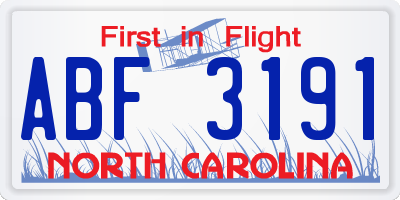 NC license plate ABF3191