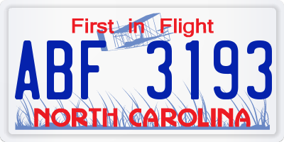 NC license plate ABF3193