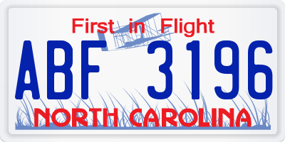 NC license plate ABF3196