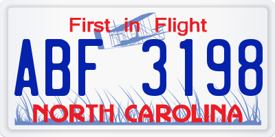 NC license plate ABF3198