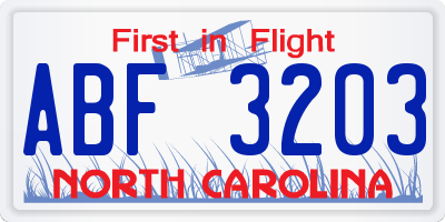 NC license plate ABF3203