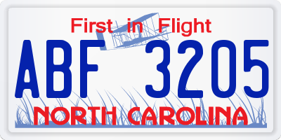 NC license plate ABF3205