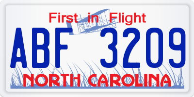 NC license plate ABF3209