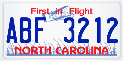 NC license plate ABF3212