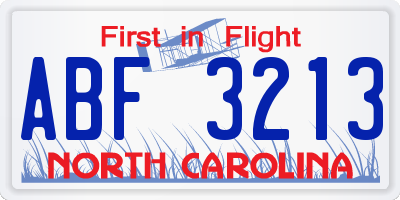 NC license plate ABF3213
