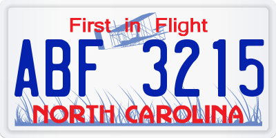 NC license plate ABF3215