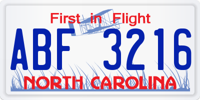 NC license plate ABF3216