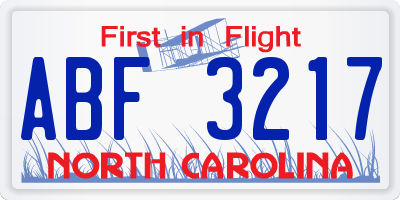 NC license plate ABF3217