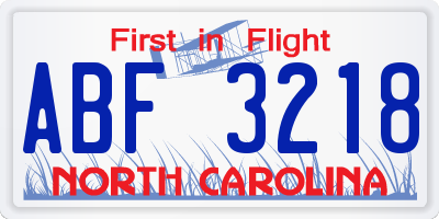 NC license plate ABF3218