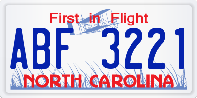 NC license plate ABF3221