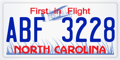 NC license plate ABF3228