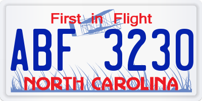 NC license plate ABF3230