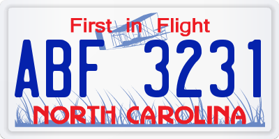 NC license plate ABF3231
