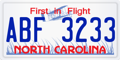 NC license plate ABF3233