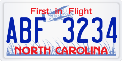 NC license plate ABF3234