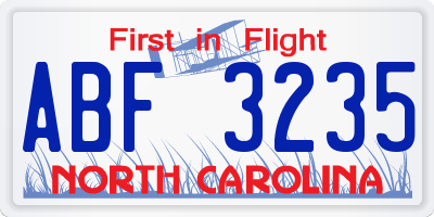 NC license plate ABF3235