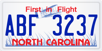 NC license plate ABF3237