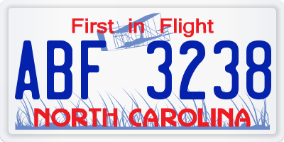 NC license plate ABF3238