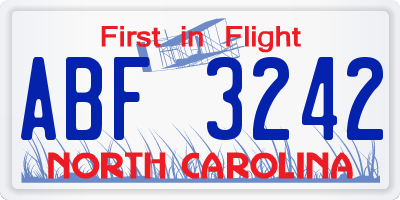 NC license plate ABF3242