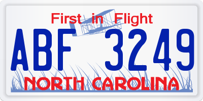 NC license plate ABF3249