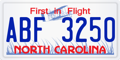 NC license plate ABF3250