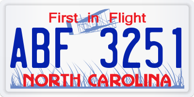 NC license plate ABF3251