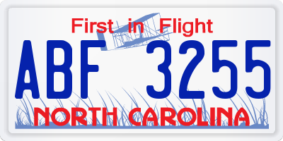 NC license plate ABF3255