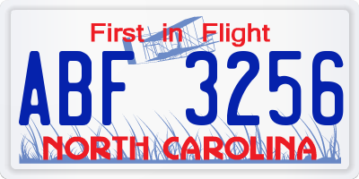 NC license plate ABF3256