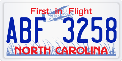 NC license plate ABF3258