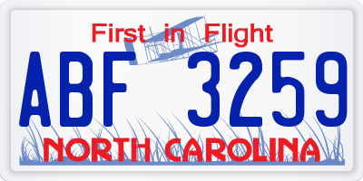 NC license plate ABF3259