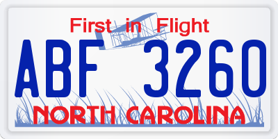 NC license plate ABF3260
