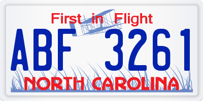 NC license plate ABF3261