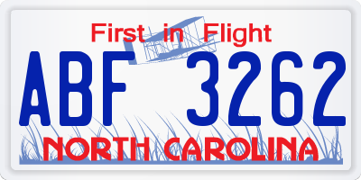 NC license plate ABF3262