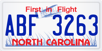 NC license plate ABF3263