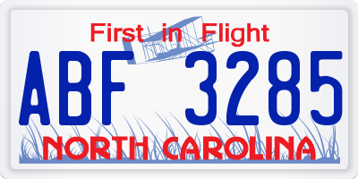NC license plate ABF3285