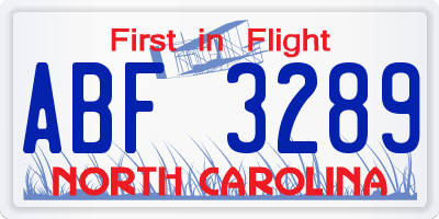 NC license plate ABF3289