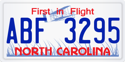 NC license plate ABF3295