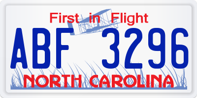 NC license plate ABF3296