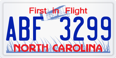 NC license plate ABF3299
