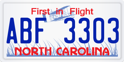 NC license plate ABF3303