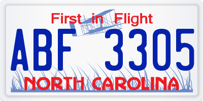 NC license plate ABF3305