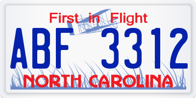 NC license plate ABF3312