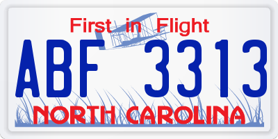 NC license plate ABF3313