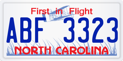 NC license plate ABF3323