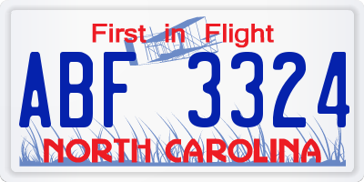 NC license plate ABF3324