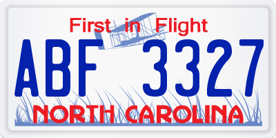 NC license plate ABF3327