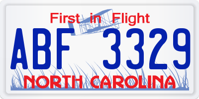 NC license plate ABF3329
